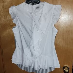 Aomei Crisp White Ruffle Sleeve Women's Top 100% Cotton Full Back Zip